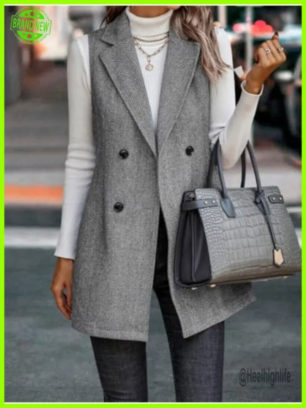 Long Sleeveless Wool Vest Double Breasted Lapel Fall Winter Coat